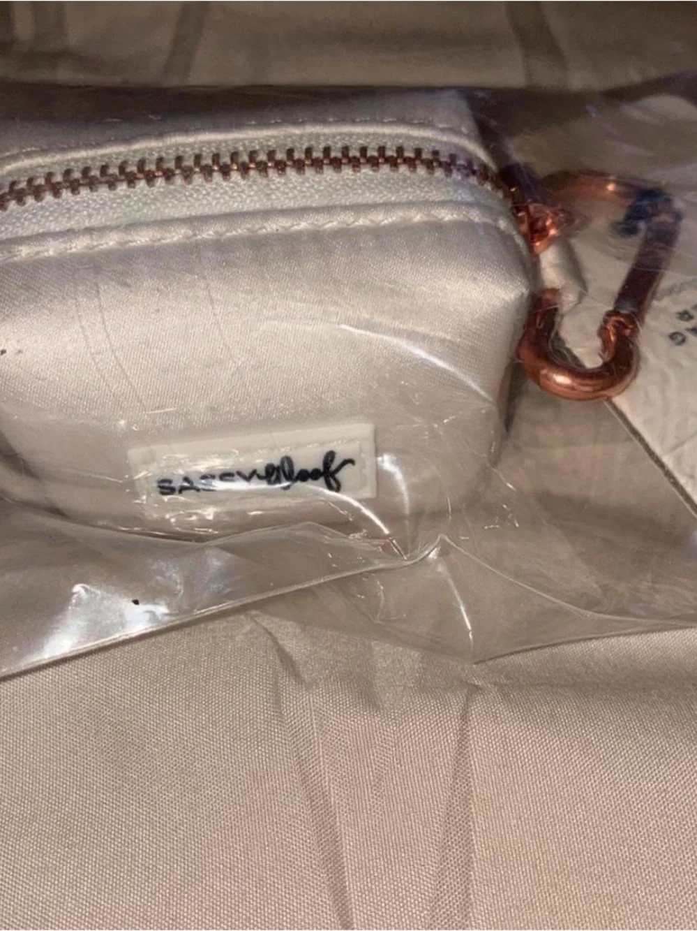 Small Cream doggie waste bag with Rose Gold Hardware